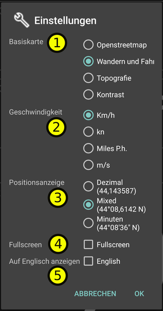 settings dialog